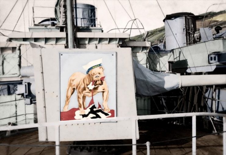 A gun shield depicting a British bulldog trampling on a Nazi flag. Paul Reynolds / mediadrumworld.com