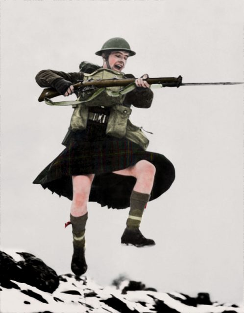 Queen’s Own Cameron Highlander during bayonet practice 1941. Paul Reynolds / mediadrumworld.com