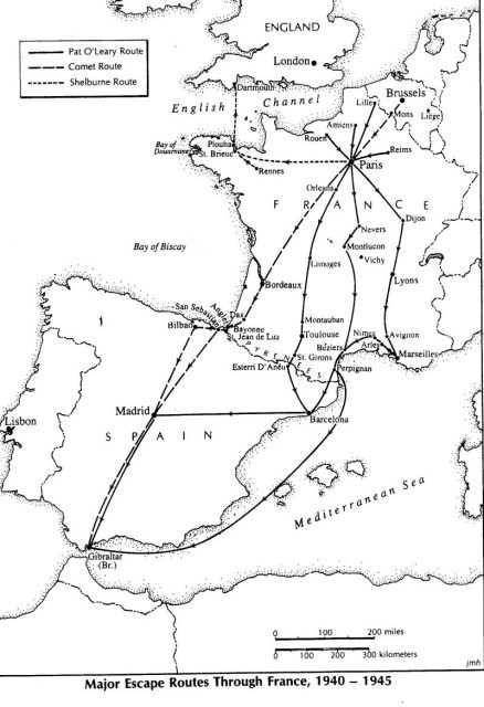 Escape routes through France during the WWII.