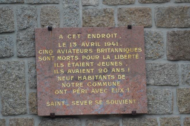 ‘Here on13th April 1941 five British airmen died for the cause of freedom. They were young, they were just 20 years old! Nine inhabitants of our community perished with them. Saint-Sever remembers them’