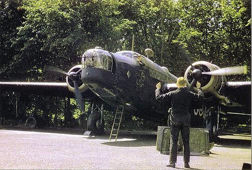 A 149 Sqn Wellington bomber undergoing engine tests at Mildenhall. Note theboarding access ladder