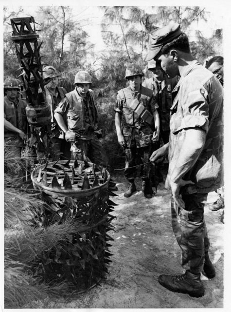 A 50 gallon drum, which is shredded in such a way that sharp jagged edges point out in all directions, can be rigged to fall out of a tree when triggered by an unsuspecting soldier. Photo: Manhhai / Flickr / CC-BY 2.0