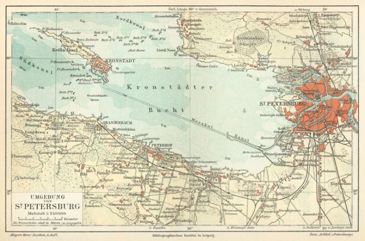 1888 German map of Kronstadt Bay.