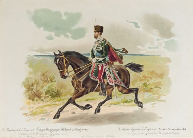 Nicholas II of Russia in the uniform of Grodnensky Guard Hussar Regiment.