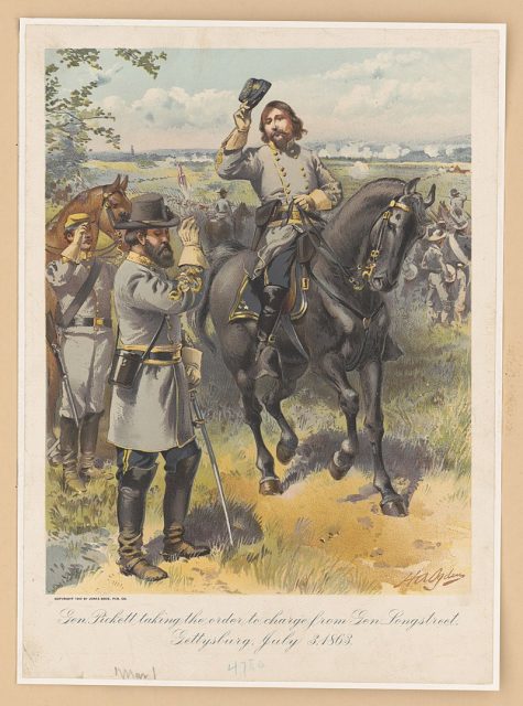 Pickett taking the order to charge from Gen. Longstreet, Gettysburg, July 3, 1864