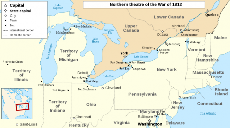 Map showing the northern theatre of the War of 1812.Photo Sémhur CC BY-SA 3.0