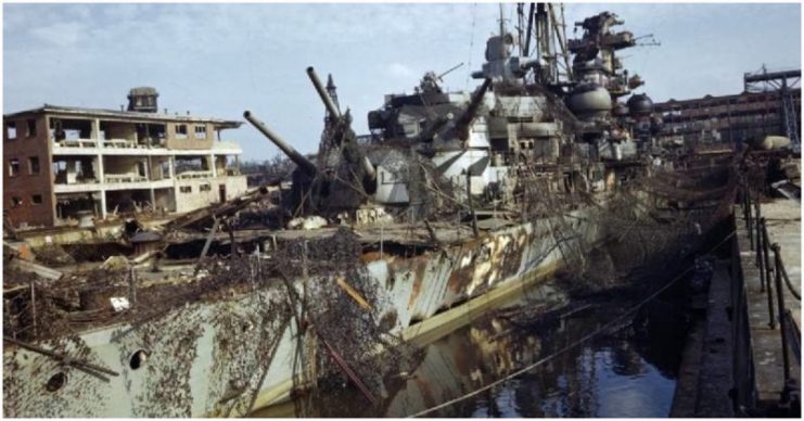 Damaged Admiral Hipper in Port.