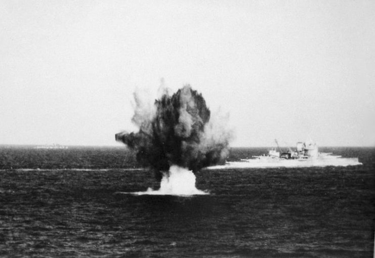 Warspite under attack in the Mediterranean