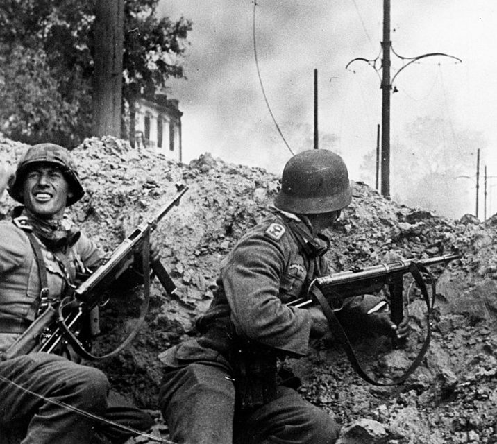 German soldiers of the 24th Panzer Division in action during the fighting for the southern station of Stalingrad.