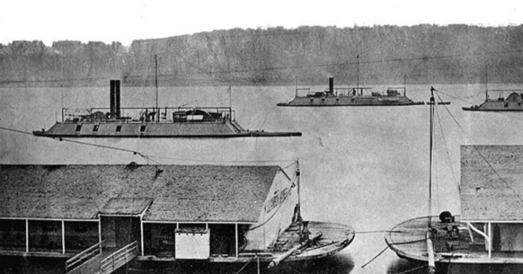 United States Navy ironclads off Cairo, Illinois, during the American Civil War.