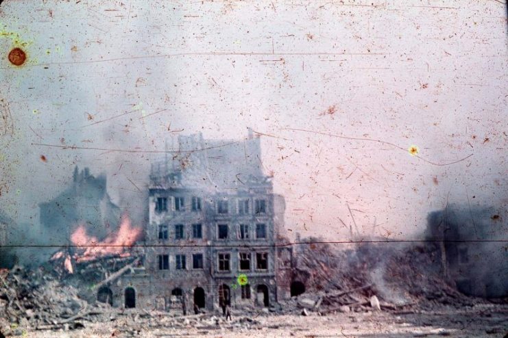 Warsaw Old Town in flames during Warsaw Uprising