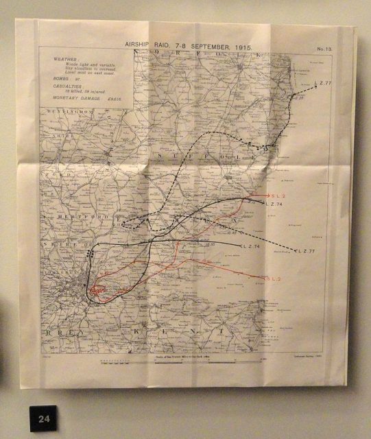 British map plotting the raid of 7–8 September.