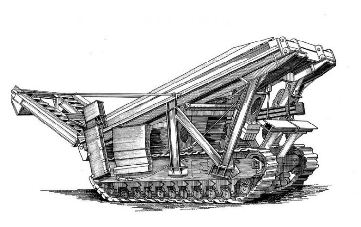 Great Eastern Ramp on Churchill tank chassis. c1945. Line drawing.