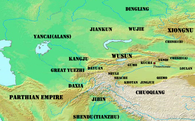 A map showing the approximate location of Xiongnu.
