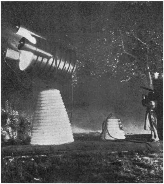 1925 photo that purports to show a night demonstration of the ray on the island of Flat Holm