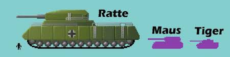 Abbildung des Landkreuzers P.1000 Ratte im Vergleich zu anderen deutschen Panzern.