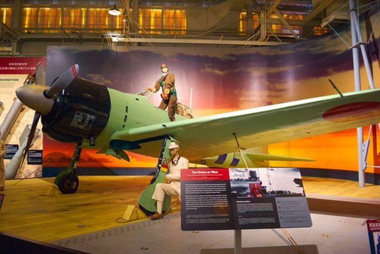 A6M Zero in the markings of the aircraft flown by Nishikaichi on display at the Pacific Aviation Museum Photo by Daniel Ramirez CC BY 2.0
