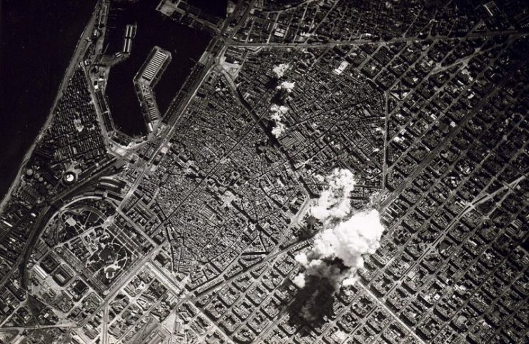 Aerial bombing of Barcelona, March 17, 1938, by the Italian air force.