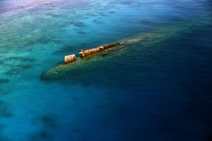 An aerial photo of the wreck of Prinz Eugen in 2018