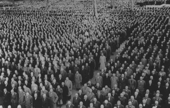 Roll Call at Buchenwald of Jews imprisoned after Kristallnacht November 1938