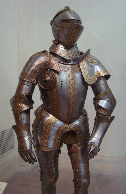 Хотя его часто называют средневековой броней, такие предметы, как эта, из Метрополитен-музея искусств
являются отражением искусства, а не войны. Этот костюм датируется примерно 1550 годом, периодом Возрождения. 
