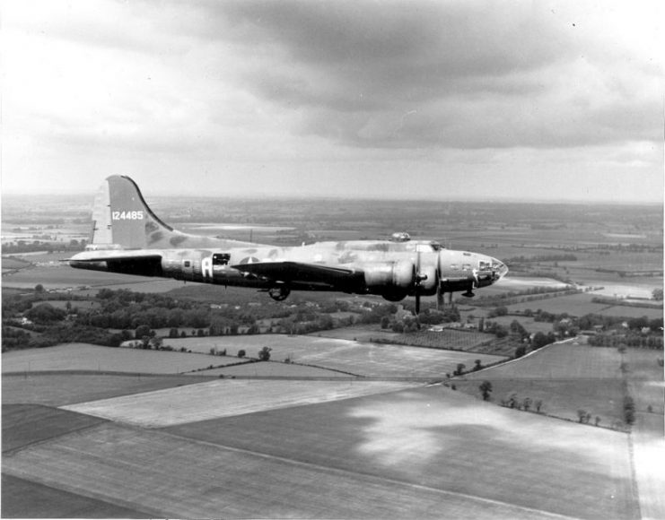 The B-17 Flying Fortress “The Memphis Belle” is shown on her way back to the United States June 9, 1943, after successfully completing 25 missions from an airbase in England.