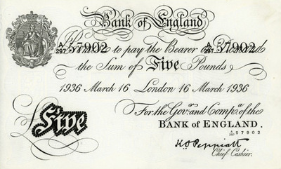 A £5 note (White fiver) forged by the Jewish Sachsenhausen concentration camp prisoners