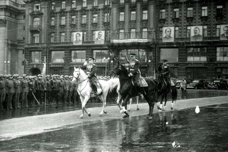 Marshal Georgy Zhukov and Marshal Rokossovsky during the Victory Parade.