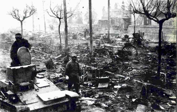 Debris scattered on Nanking’s Zhongshan Road