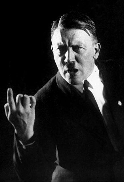 Adolf Hitler rehearsing his speech-making gestures in 1927; photo by Heinrich Hoffmann.Photo: Bundesarchiv, Bild 102-13774 / Unknown Heinrich Hoffmann / CC-BY-SA 3.0