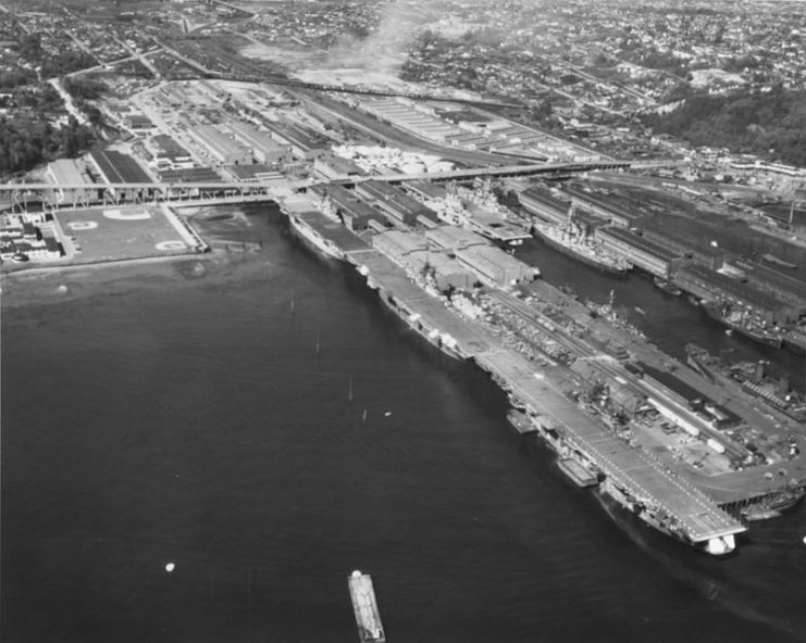 Alabama in Seattle, Washington in 1947 along with her sister Indiana as part of the United States Pacific Reserve Fleet