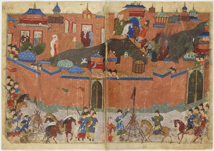 Hulagu’s army conducting a siege on Baghdad walls.