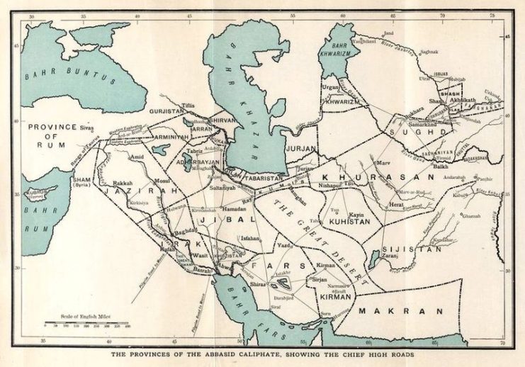 The Provinces of the Abbasid Caliphate, showing the chief high roads