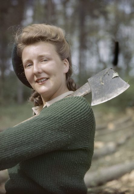 Land Army girl Vera Howson at the Women’s Timber Corps training camp.