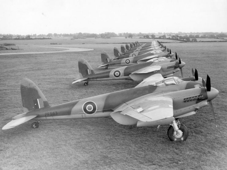 Line up of de Havilland Mosquito’s during wartime.