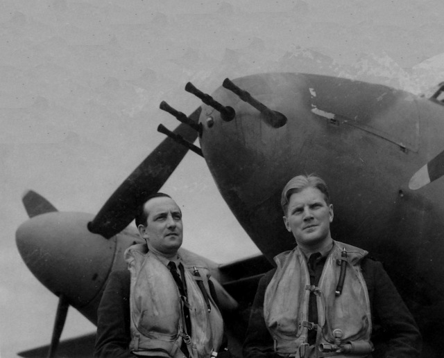 RAF ace Bob Braham with his operator, 1943.