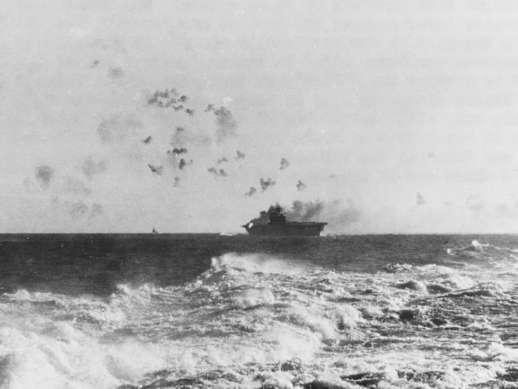The carrier USS Enterprise under aerial attack during the Battle of the Eastern Solomons