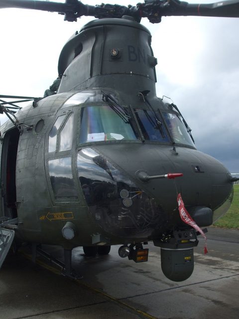 Front view of the British Royal Air Force’s most famous helicopter, “Bravo November”.Photo: Redfive CC BY-SA 3.0