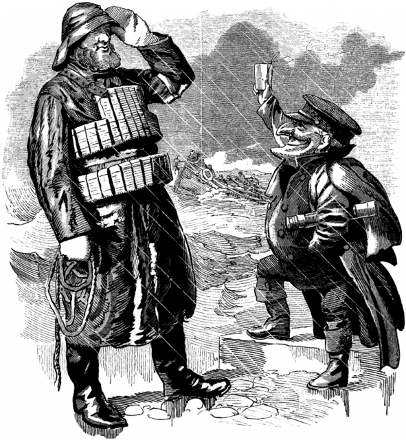 1892 Punch cartoon celebrating the RNLI (on the occasion of Queen Victoria conveying her appreciation in saving the crew and passengers of the steamship Eider, 1892)