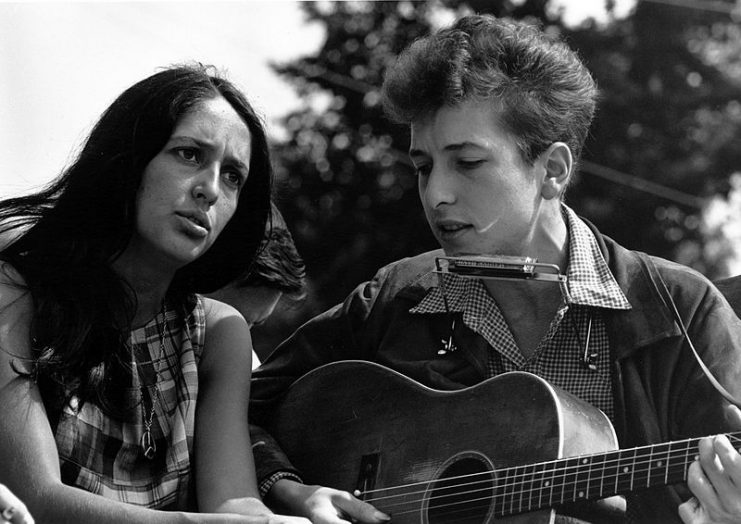Bob Dylan with Joan Baez during the March on Washington in Washington, D.C., 1963