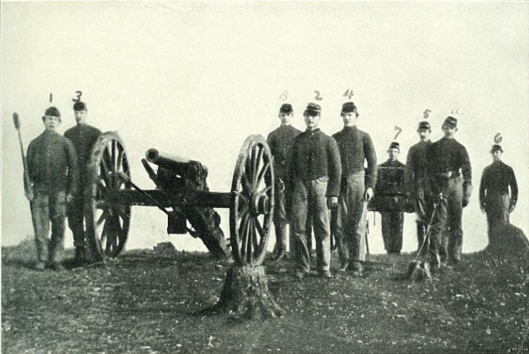 “A gun and gunners that repulsed Pickett’s Charge” (from The Photographic History of the Civil War) This was Andrew Cowan’s 1st New York Artillery Battery.