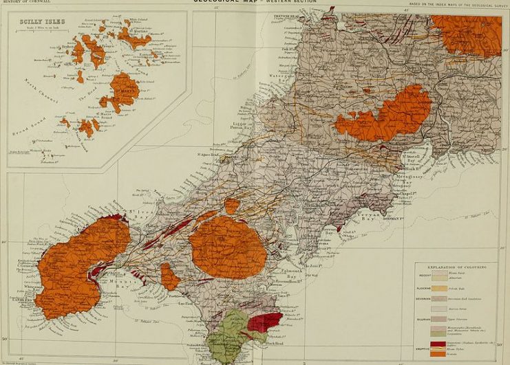 Geological map of western Cornwall, with the Isles of Scilly (inset)
