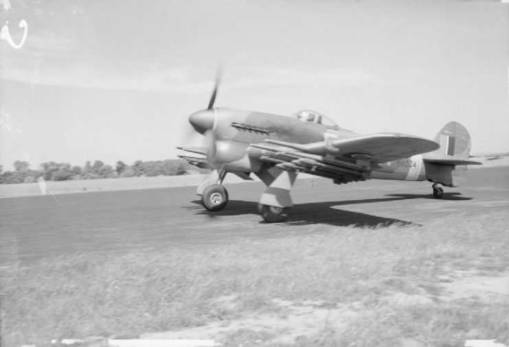 Typhoon of No.164 Squadron take off from RAF Thorney Island.