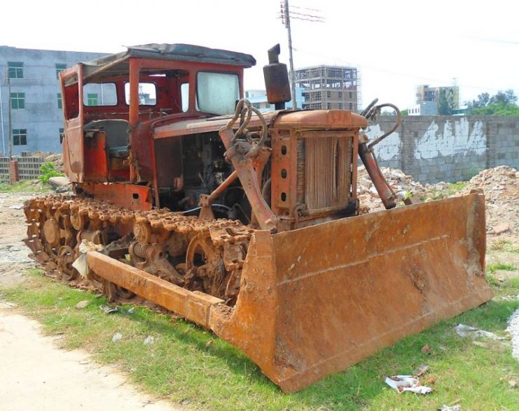 Bulldozers were used to create fake tank tracks