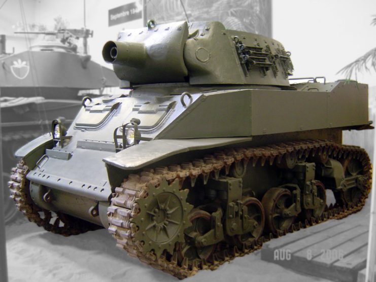 75 mm Howitzer Motor Carriage M8 on display at the Musée des Blindés. Photo: Fat yankey CC BY-SA 2.5