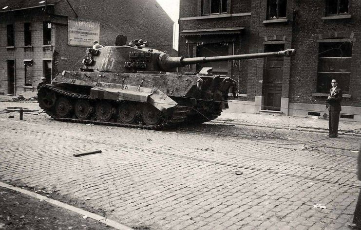 German Tiger II tank abandoned in the town of Jemappes, Mons.