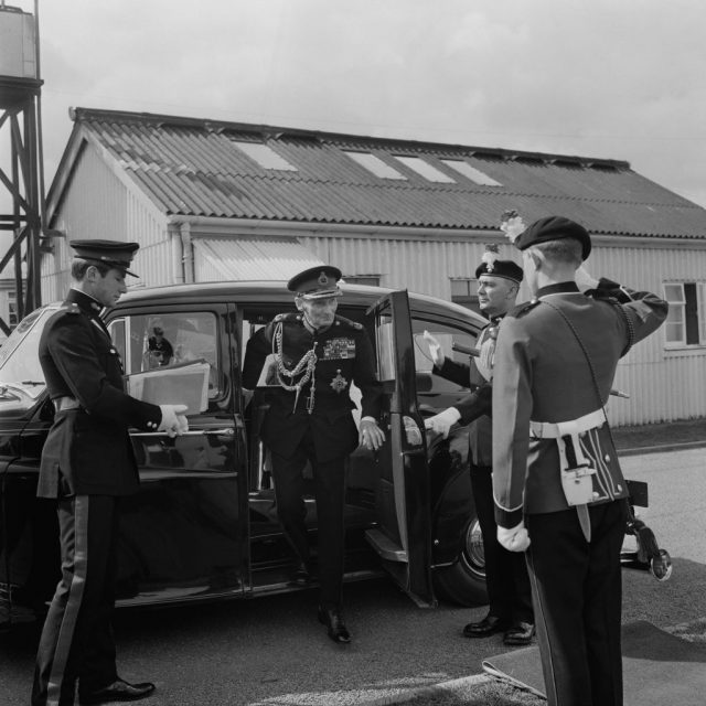 Field marshal and senior British Army officer Bernard Montgomery (1887 – 1976) arrives at the last parade of the 1st Batallion Royal Warwickshire Regiment, UK, 23rd April 1968. (Photo by Ron Moran/Daily Express/Getty Images)