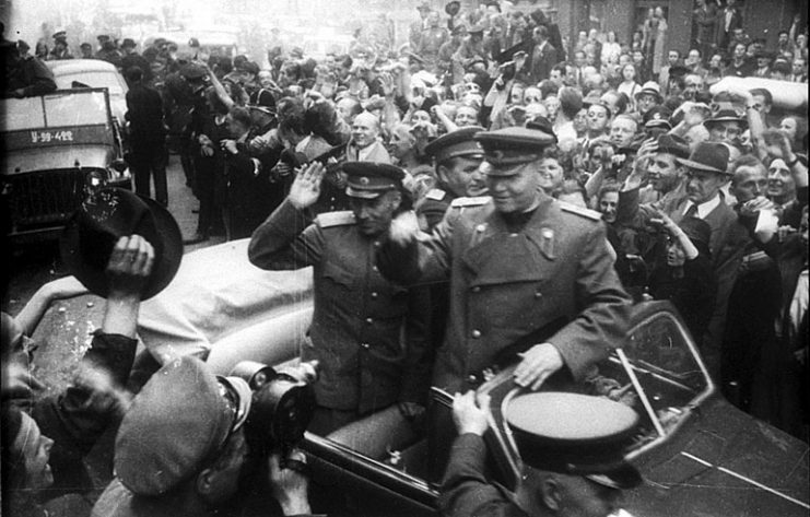 Konev at the liberation of Prague by the Red Army in May 1945.