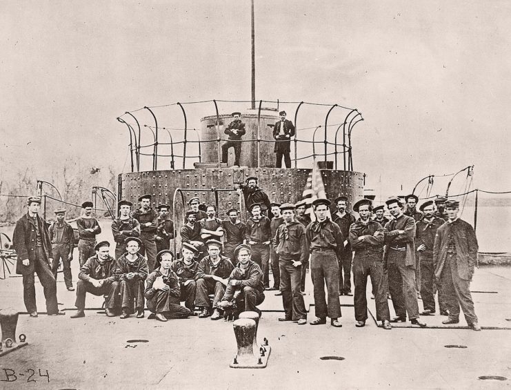 Photo of crew members aboard the USS Monitor