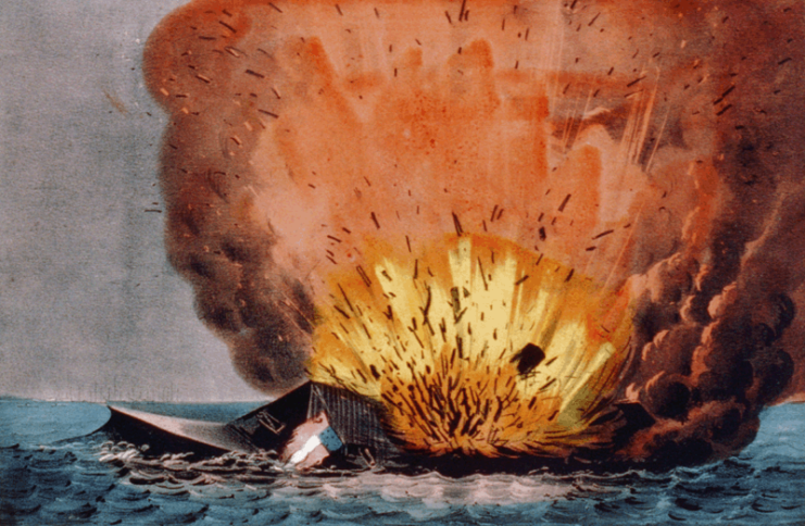 Destruction of the rebel monster Merrimac off Craney Island, May 11, 1862, by Currier and Ives